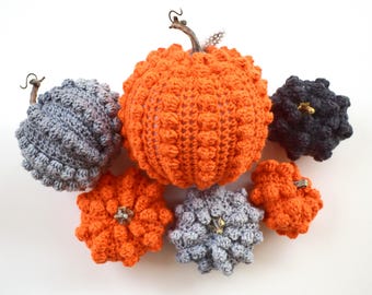 Crochet pumpkins set of 6 handmade seasonal decor Fall Halloween Thanksgiving mantel decor table centerpiece farmhouse decor gift for her
