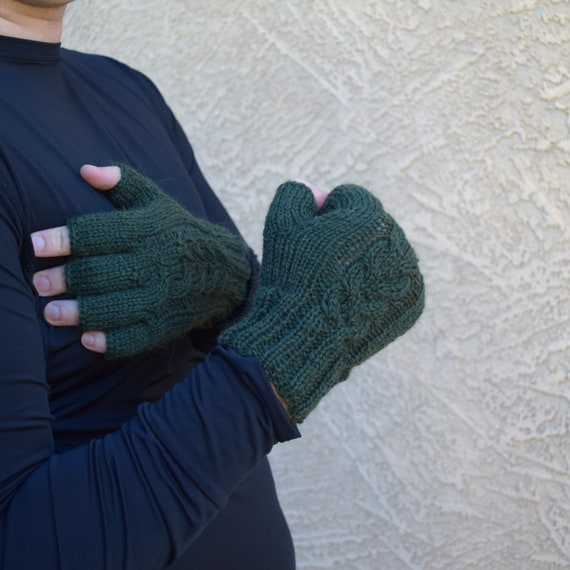 Men S Knit Fingerless Gloves Forest Green Knitted Mittens Wool Mohair Warm Gloves Gift For Boyfriend Husband Birthday Fathers Day Christmas