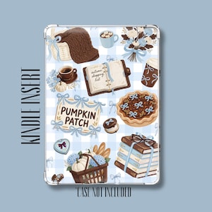 Cozy Fall Kindle Insert, Blue Coquette Gingham Bookish Ereader Insert, Autumn Reading Kindle Decor, Pumpkin Patch Kindle Insert