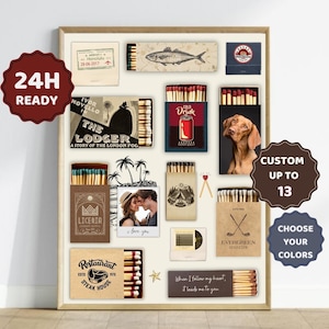 Custom Matchbook Art | READY IN 24 HRS | Personalized Matchbox Poster | Printable Vintage, Retro Wall Art | Digital Anniversary Gift for Him