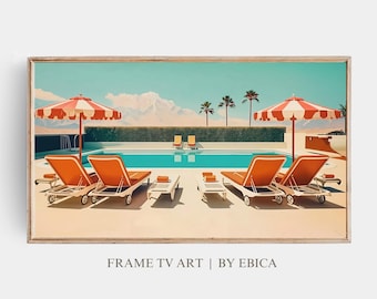 Retro zomer Samsung lijst tv-kunst | Middeleeuwse architectuur | Vintage Samsung Frame TV Art voor Smart TV | 4K tropisch retro pool-tv-beeld