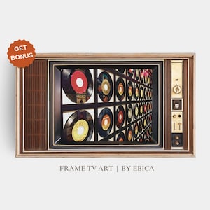 Frame TV Art | Retro Television Photo Image | Vintage TV Artwork with Vinyl Records | Classic 1950s 1960s Decor | 4K Digital Download