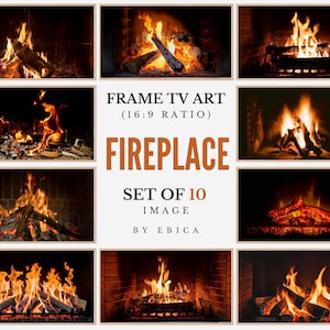 Samsung lijst tv-kunst | 10 realistische 4K-haardafbeeldingen instellen | Cosy Fire Digitale kunst voor Kerstmis en feestdagen | Downloadbaar digitaal bestand