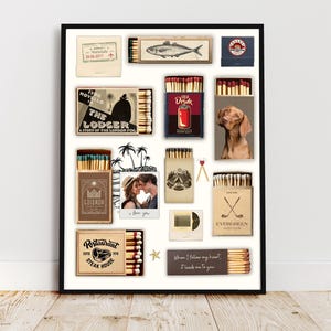 Custom Matchbook Art, Matchbook Poster, Vintage Matchbook Prints, Retro Personalized Matchbox Gift, Anniversary Gift for Boyfriend, Husband