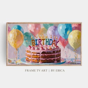 Samsung Frame TV Art Birthday | Happy Birthday Cake Frame Tv Art | Vintage Birthday Art for Frame TV | Pastel Oil Painting Digital Art
