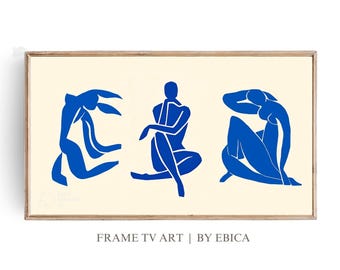 Arte para TV con marco Samsung / Figuras recortadas de Matisse en azul / Arte abstracto de mujeres / Formas orgánicas contemporáneas / Descarga digital Henri Matisse 4K