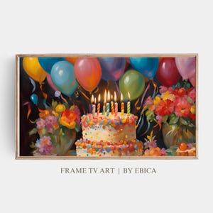 Samsung Frame TV Art Birthday | Happy Birthday Cake Frame Tv Art | Vintage Birthday Art for Frame TV | 4K Vibrant Oil Painting Digital Art