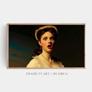 Samsung lijst tv-kunst | Geschokt Victoriaans meisje | Grappig vintage olieverfschilderij | Renaissance- en barokkunst | Retro LG Frame TV, digitale download