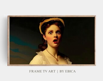 Samsung Frame TV Art | Shocked Victorian Girl | Funny Vintage Oil Painting | Renaissance & Baroque Art | Retro LG Frame TV, Digital Download