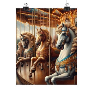 Whimsical Carousel Horse Poster Art, Vintage Carousel Decor, Equestrian Wall Art, Perfect for Nursery or Playroom