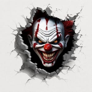 Läskig Clown Sticker Horror | 3D Riv Effekt Vinyl Dekal | Halloween Dekoration | Vattentät Sticker Laptop Bil Fönster
