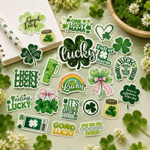 Ierse stickerset – Stickers voor St. Patrick's Day – Geluksklaver vinylstickers – Stickers voor laptop/waterfles – Klaver stickerpakket