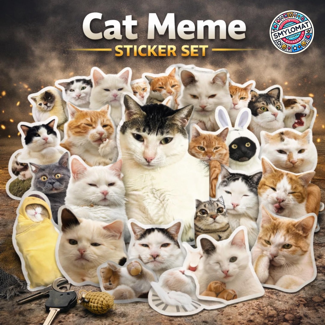 Funny Cat Sticker Set – Cute & Meme Cat Stickers for Laptop, Phone ...