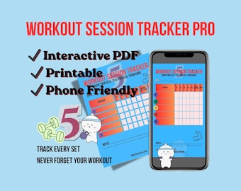 Workout Session Tracker – 5 Exercises, 5 Sets, Interactive PDF (Digital Download)
