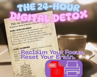 24-Hour Digital Detox Challenge, Dopamine Fasting Guide, Screen Free Tracker (PDF Download)