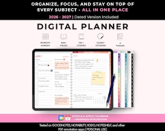 All in One Digital Planner 2026-2027 for iPad & Android, Dated Hyperlinked GoodNotes Notability Planner, Daily Weekly Journal Template