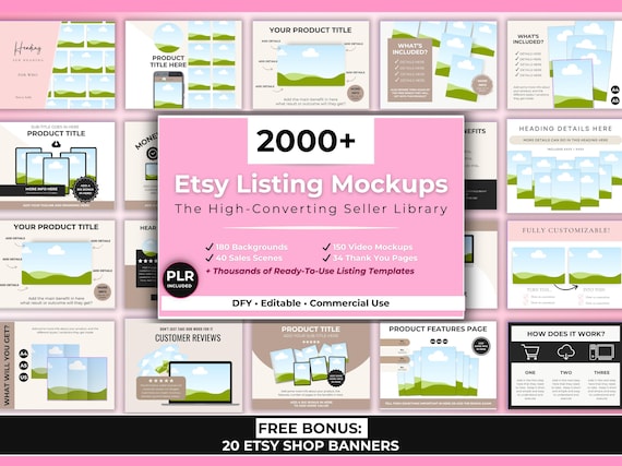 2000+ Etsy Listing Mockup Bundle Canva Editable Templates, Mega Mockup Library for Digital Products with PLR Private Label Rights, DFY