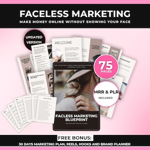 Faceless Marketing Guide with PLR & Master Resell Rights, Passive Income Ebook for Beginners, Learn and Resell Digital Marketing Course