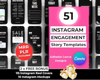 Instagram Engagement Story Templates with MRR & PLR, Editable Instagram Story Canva Templates, DFY Instagram Story Templates that Sell