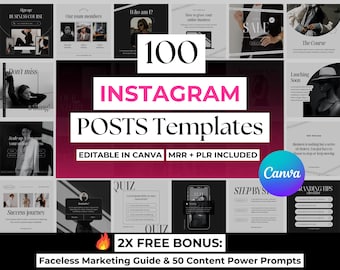 100 Black and White Instagram Post Templates with Master Resell Rights & Private Label Rights, Aesthetic Editable Canva Post Templates, DFY