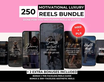 250 Motivational Luxury Reels Bundle, Canva Reels Templates for Instagram with Master Resell Rights & PLR, DFY Instagram Reels with Quotes