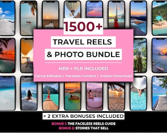1500+ Travel Reels and Photos Bundle, Canva Editable MP4 Reels + Stock Images, MRR & PLR Faceless Content, Instagram Reels Templates