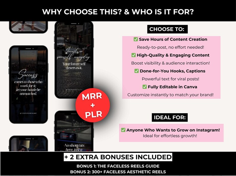 Mindset Reels for Women
PLR Hustle Mindset Reels
Viral Reels for Instagram
Editable Hustle Mindset Reels
Instagram Reels Bundle
Luxury Motivation Reels
Viral Motivational Reels
Faceless Instagram Reels
Aesthetic Reels for Instagram
Digital Marketing Reels
Master Resell Rights Bundle
Boss Babe Instagram Reels
Instagram Viral Post Pack