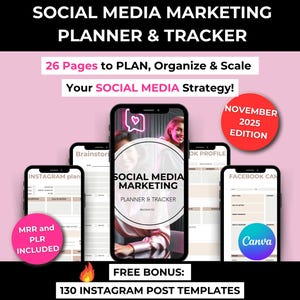 Social Media Marketing Planner: Canva Templates, Content Calendar (MRR & PLR Digital Download)