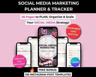 Marketingplanner voor sociale media: canva-sjablonen, contentkalender (digitale download MRR en PLR)