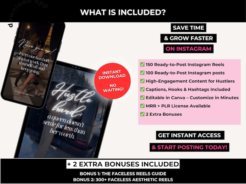 Mindset Reels for Women
PLR Hustle Mindset Reels
Viral Reels for Instagram
Editable Hustle Mindset Reels
Instagram Reels Bundle
Luxury Motivation Reels
Viral Motivational Reels
Faceless Instagram Reels
Aesthetic Reels for Instagram
Digital Marketing Reels
Master Resell Rights Bundle
Boss Babe Instagram Reels
Instagram Viral Post Pack