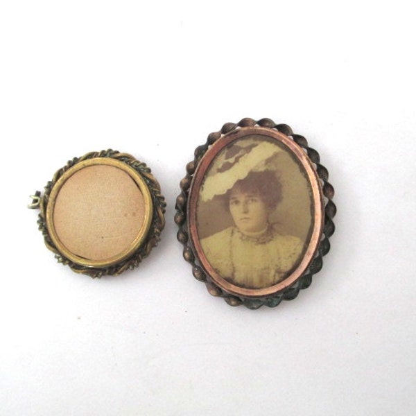 Mourning Memory Pin Brooch 2 Frames Victorian Photo Locket Celluloid Picture Parts Supply Edwardian Hat