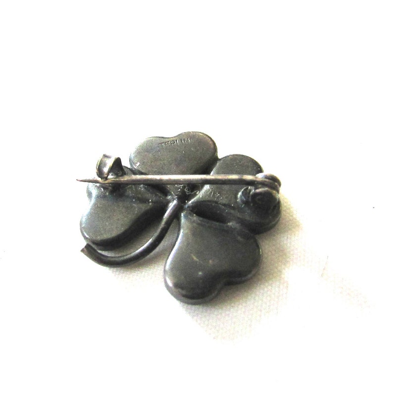 Abalone Sterling Clover Shamrock Pin Brooch Victorian 4 Leaf