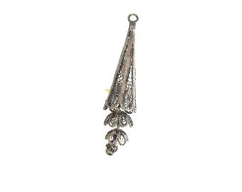 Silver Filigree Pendant Bell Dangle Flower Vintage Antique Piece Part Aseemblage Jewelry Supply
