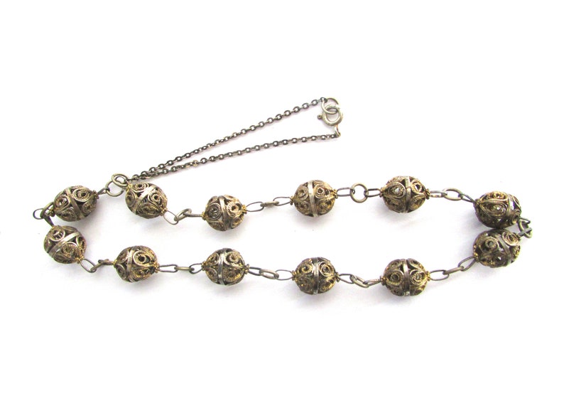Vintage Silver Filigree Ball Chain Necklace Vermeil Etsy
