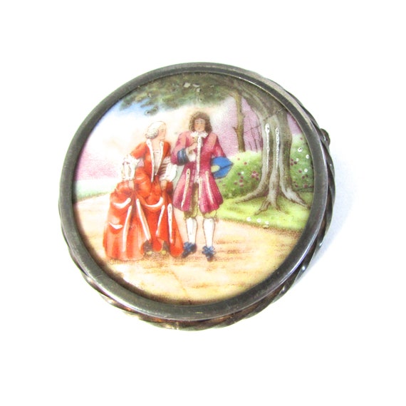 Limoges Brooch Portrait Hand Painted Enamel Pin Porcelain Antique France