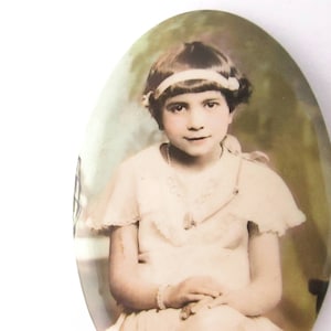 Vintage Celluloid Photo Pocket Mirror Purse Art Deco Colorized Young Lady Child Girl image 3