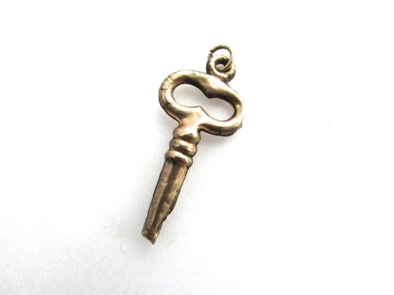 Victorian Skeleton Key Puffy Charm Vintage Antique Gold Filled Hollow Figural