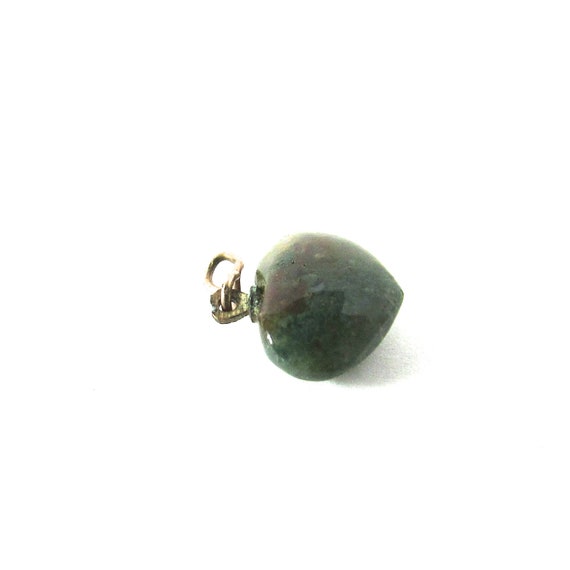Green Agate Heart Charm Quartz Stone Puffy Vintag… - image 2