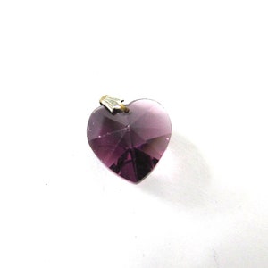 Purple Glass Heart Charm Amethyst Pendant Vintage Puffy Assemblage Jewelry Supply