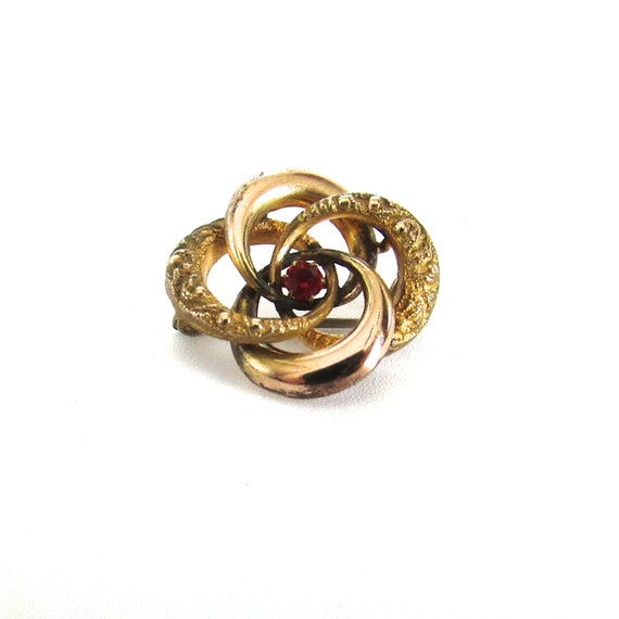 Love Knot Red Paste Lace Pin Brooch Gold Filled E… - image 2