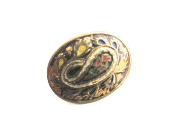 Botón antiguo de latón esmaltado, diseño de vestuario victoriano, 1 pieza, Paisley