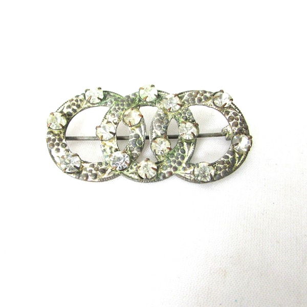 French Paste Rhinestone Brooch Pin Victorian Czech Eternity Rings Circles