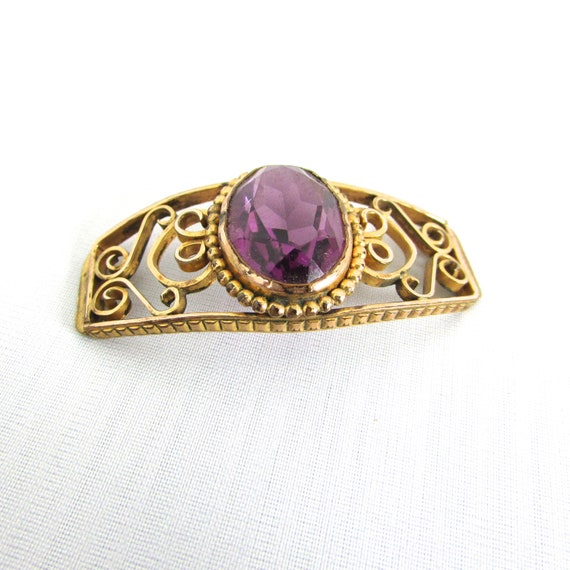 Vintage Amethyst Glass  Gold Filled Bracelet Part Jewelry Supply View 2