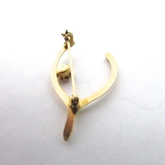 Topaz Rhinestone Wishbone Pin Brooch Vintage Gold… - image 5