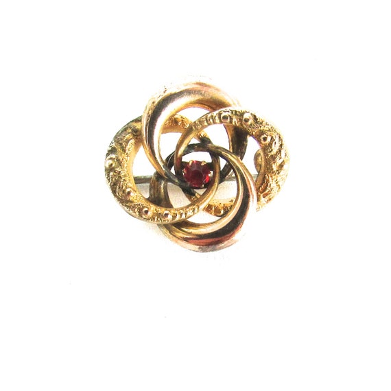 Love Knot Red Paste Lace Pin Brooch Gold Filled E… - image 1