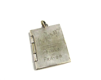 Rosary Religious Book Locket Pendant Medal Pearls Of Prayer Vintage Silver