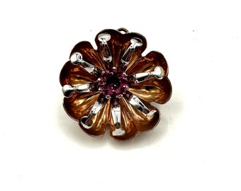 Carl Art Flower Gold Filled Buttercup Pink Rhinestone Pin Brooch Vintage Pendant