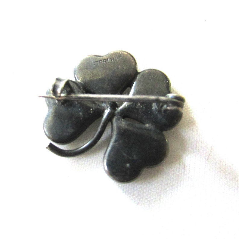 Abalone Sterling Clover Shamrock Pin Brooch Victorian 4 Leaf