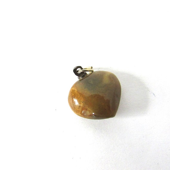 Brown Agate Heart Charm Quartz Stone Puffy Vintag… - image 2