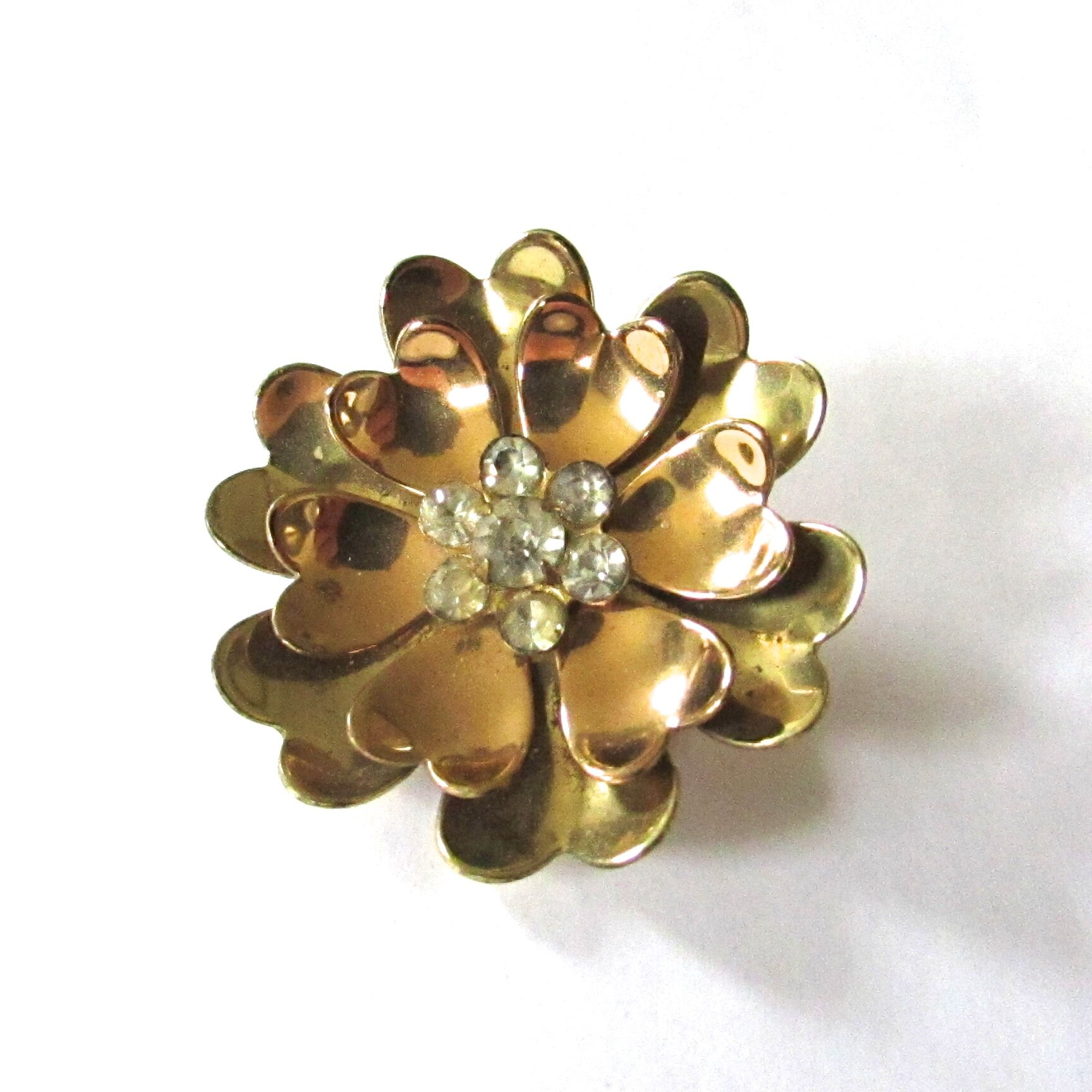 Broche Vintage Coro Années 70 - Métal Doré Et Strass, Style Rétro